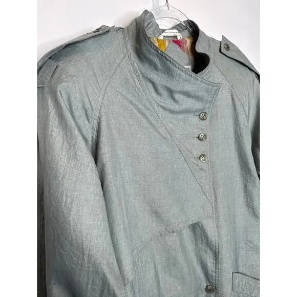 Vintage 1980s Braefair Sage Green Belted Trench Coat Large